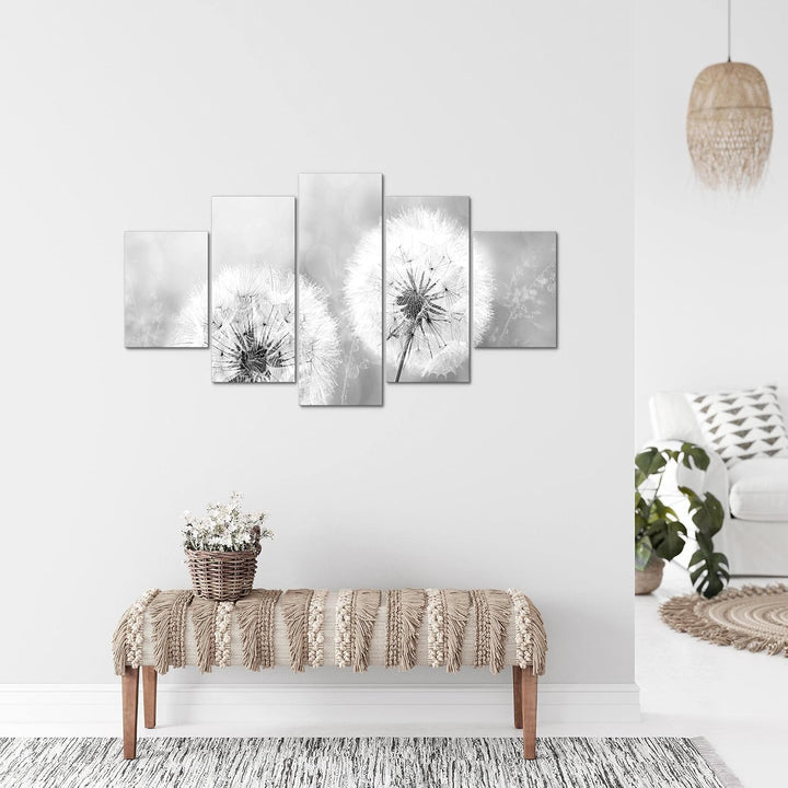 Runa Art Bild Wohnzimmer Schlafzimmer Pusteblume 5 Teilig Natur Schwarz Weiss Wandbilder auf Vlies L