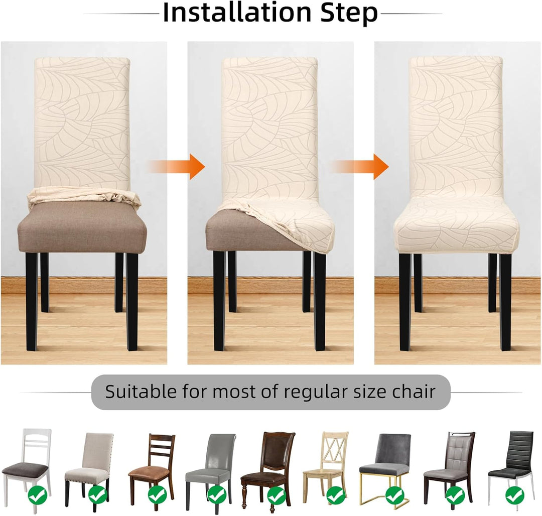 YISUN Stretch Stuhlhussen 4er Set Universal Jacquard Blätter Stuhlhusse, Elastische Hussen für Stühl