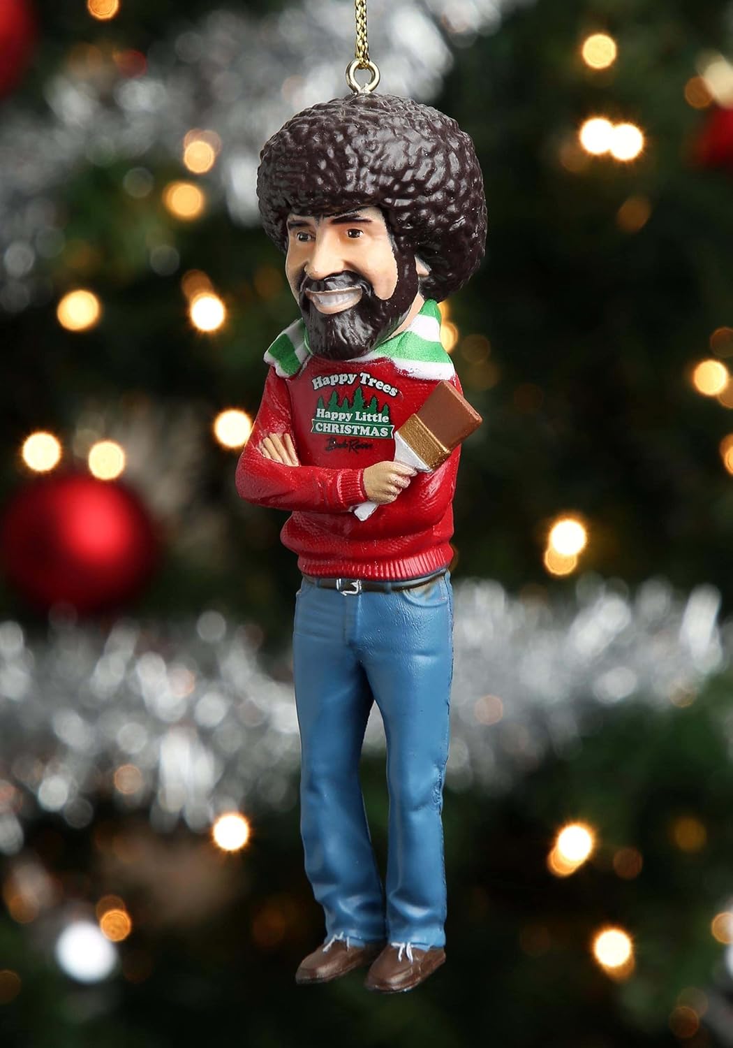 Kurt Adler Bob Ross "Happy Little Christmas" Figural Ornament Multi-color, Gold
