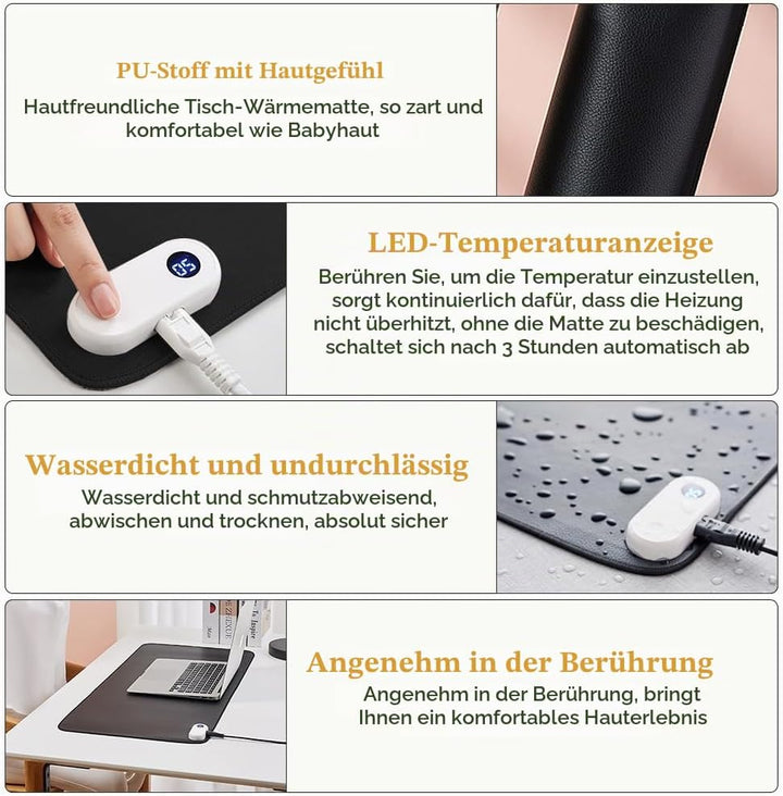 Beheizte Schreibtischunterlage, 80x33cm Beheiztes Mauspad mit 3 Heizstufen &amp; 3h Abschaltautomatik un