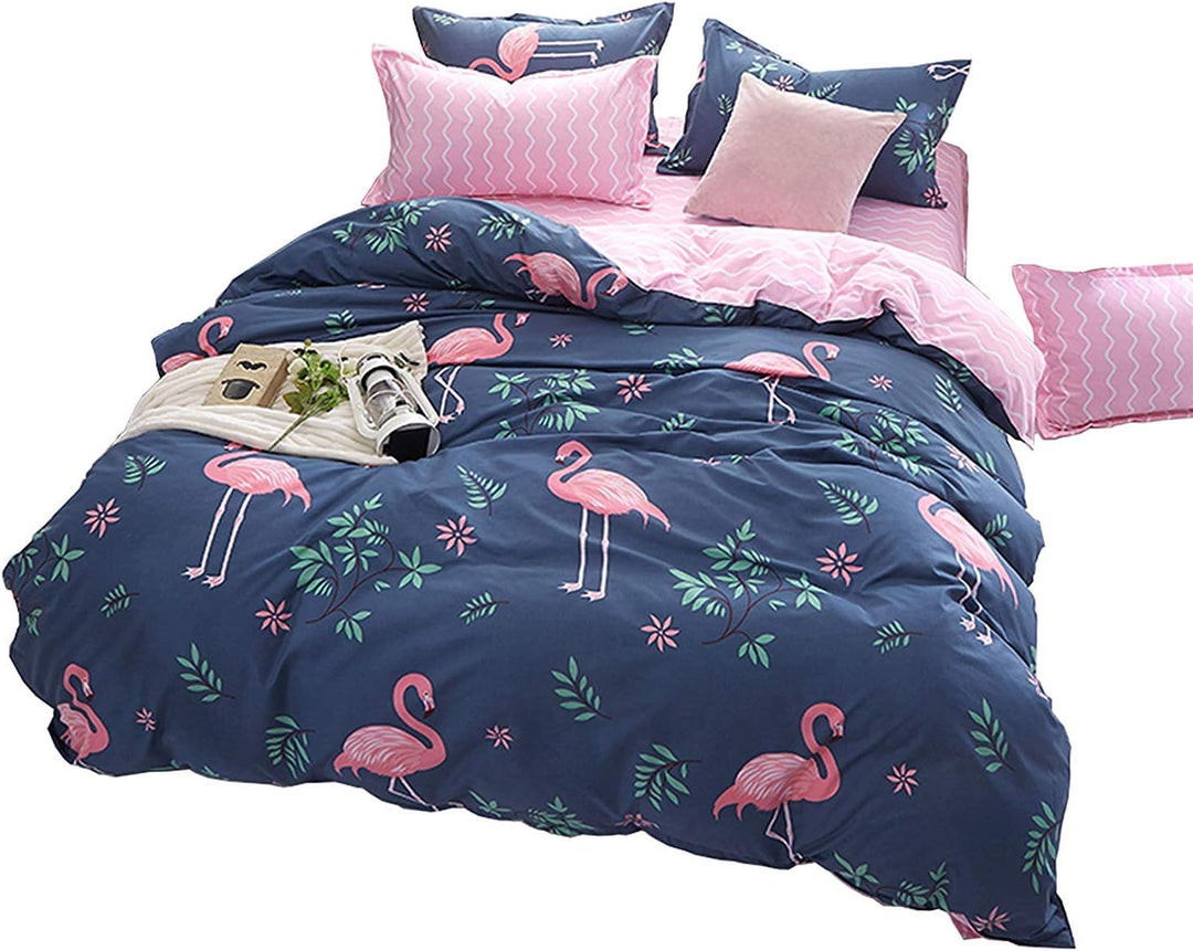 Loussiesd Flamingo Bettwäsche Set Blau & Rosa Bettbezug mit 1 Kissenbezug 2 teilig 155x220cm+80x80cm