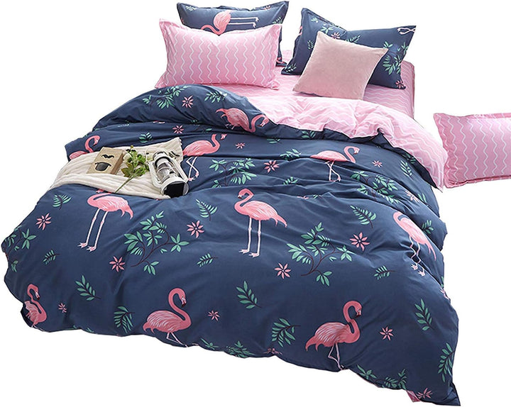 Loussiesd Flamingo Bettwäsche Set Blau & Rosa Bettbezug mit 1 Kissenbezug 2 teilig 155x220cm+80x80cm