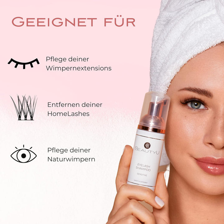 Eyelash Shampoo Sensitive mit Reinigungsbürste I Wimpernshampoo mit Allantoin & Pro-Vitamin B I Entf