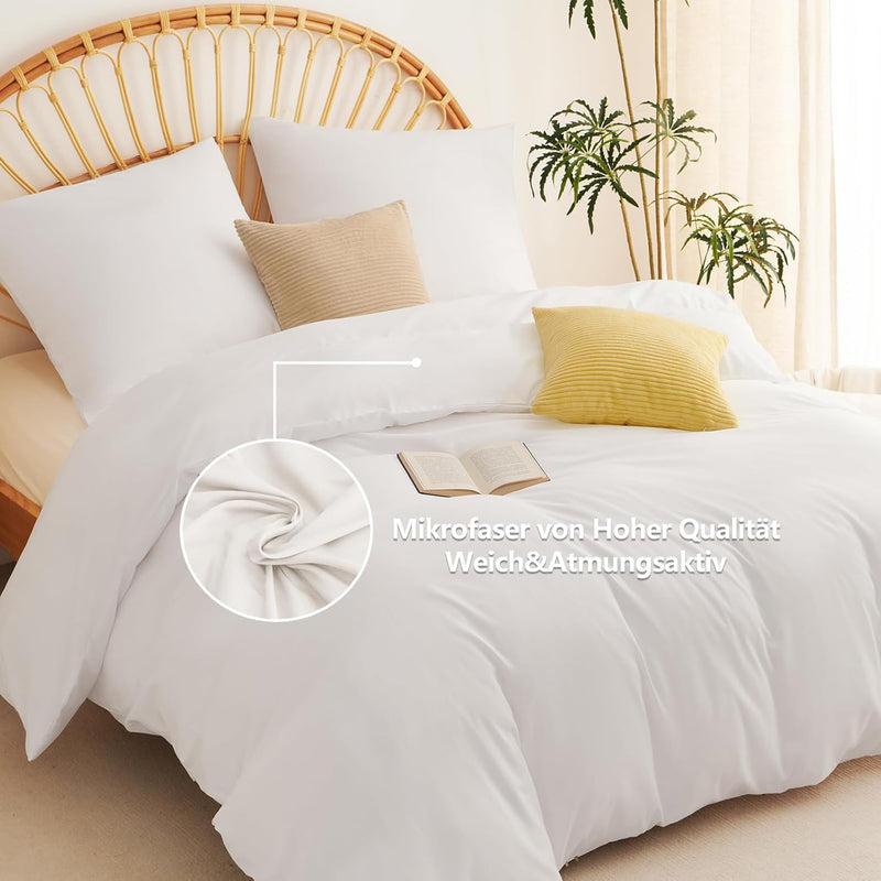 WAVVE Bettwäsche 220x240 3 teilig Weiss - Bettbezug 220 x 240 Set mit Kissenbezüge 80x80 cm, Bettwäs