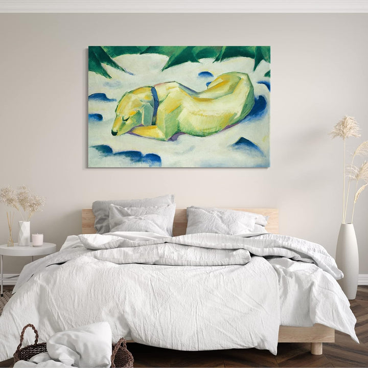 Printed Paintings Leinwand (100x70cm): Franz Marc - Liegender Hund im Schnee (191011) 100x70 cm, 100
