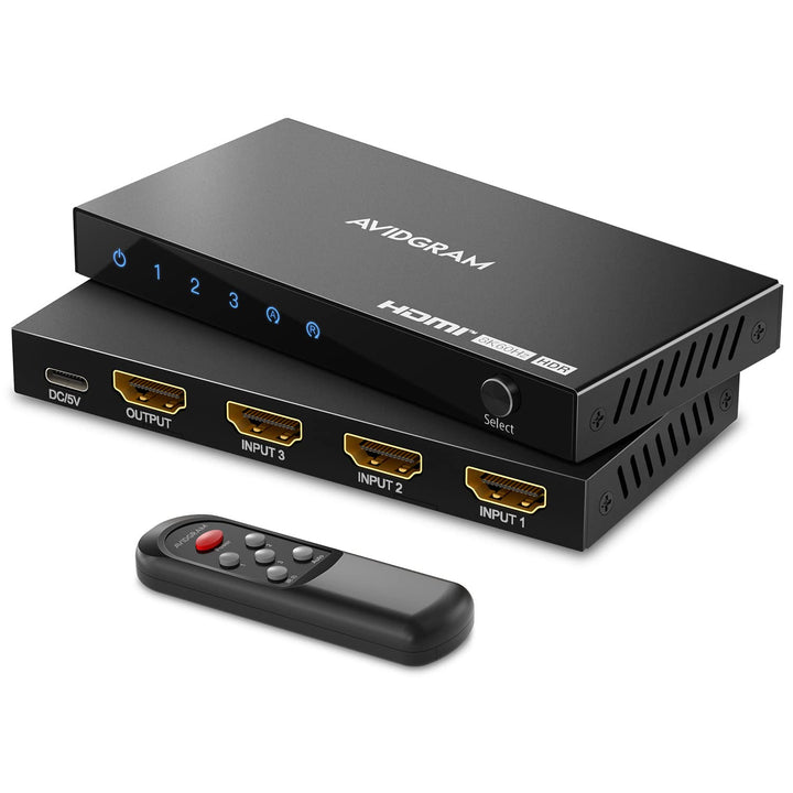 4K 120Hz HDMI 2.1 Switch 3 In 1 Out, AVIDGRAM 8K 60Hz HDMI Umschalter 3x1mit IR-Fernbedienung, 3 Por