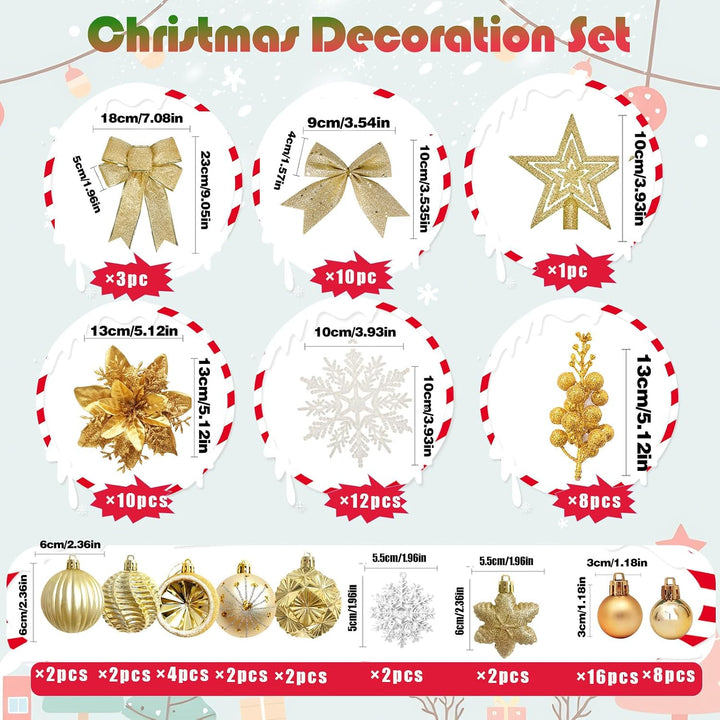 Weihnachtsbaum Deko,Christbaumschmuck Weihnachtskugeln,88 Stück Gold Weihnachtsbaumschmuck mit Weihn