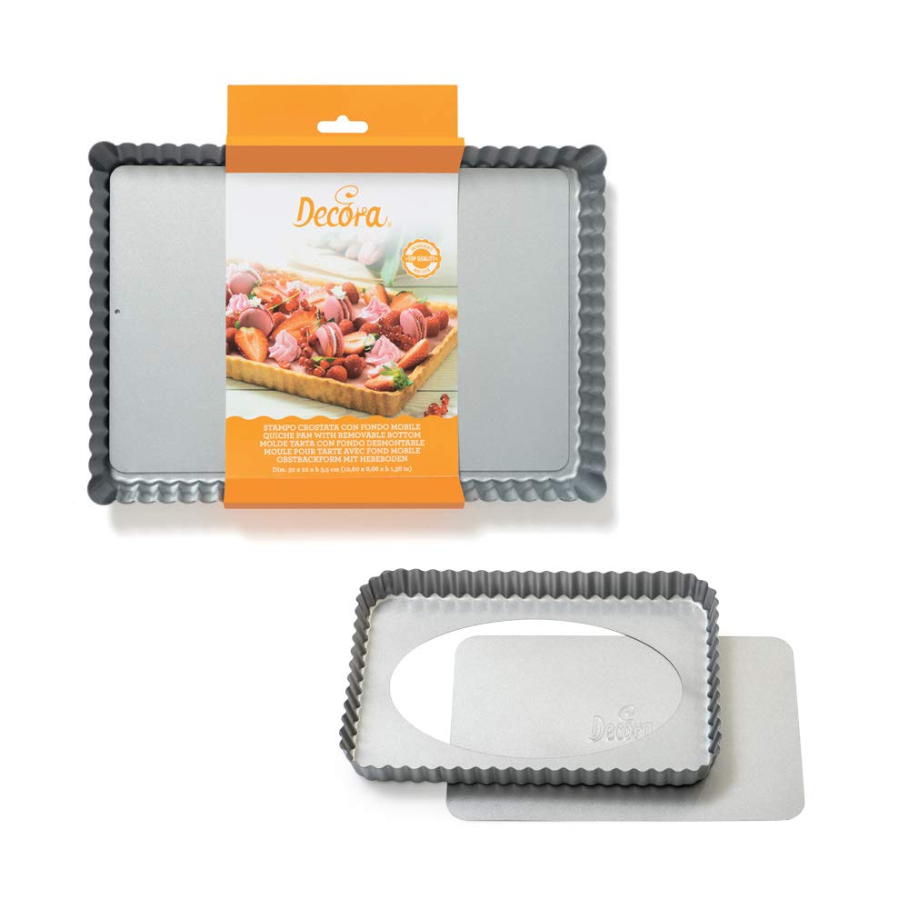 Decora 0070027 0070025 Rechteckige Tortenform mit beweglichem Boden, 32 x 22 x H 3,5 cm, Legierter S