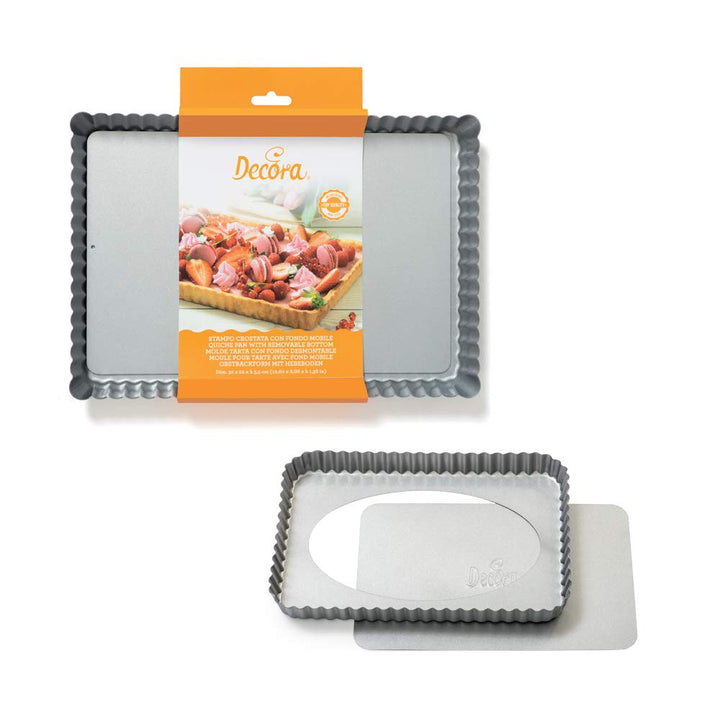 Decora 0070027 0070025 Rechteckige Tortenform mit beweglichem Boden, 32 x 22 x H 3,5 cm, Legierter S