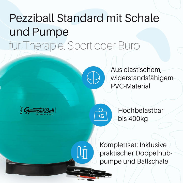 Pezzi - Gymnastikball Original Pezziball Standard 42cm mit Ballschale & Oliver Rapid Pumpe – Sitzbal