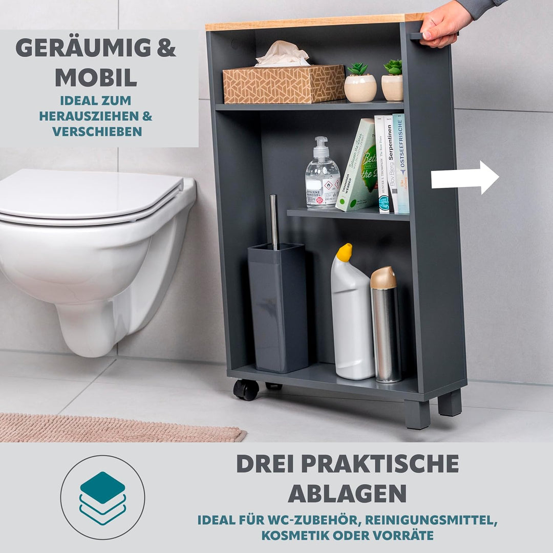 eluno Bad-Rollwagen, Nischenwagen, Küchenwagen, Bad-Organizer mit 3 Ebenen (Holz-Grau), Holz-Grau