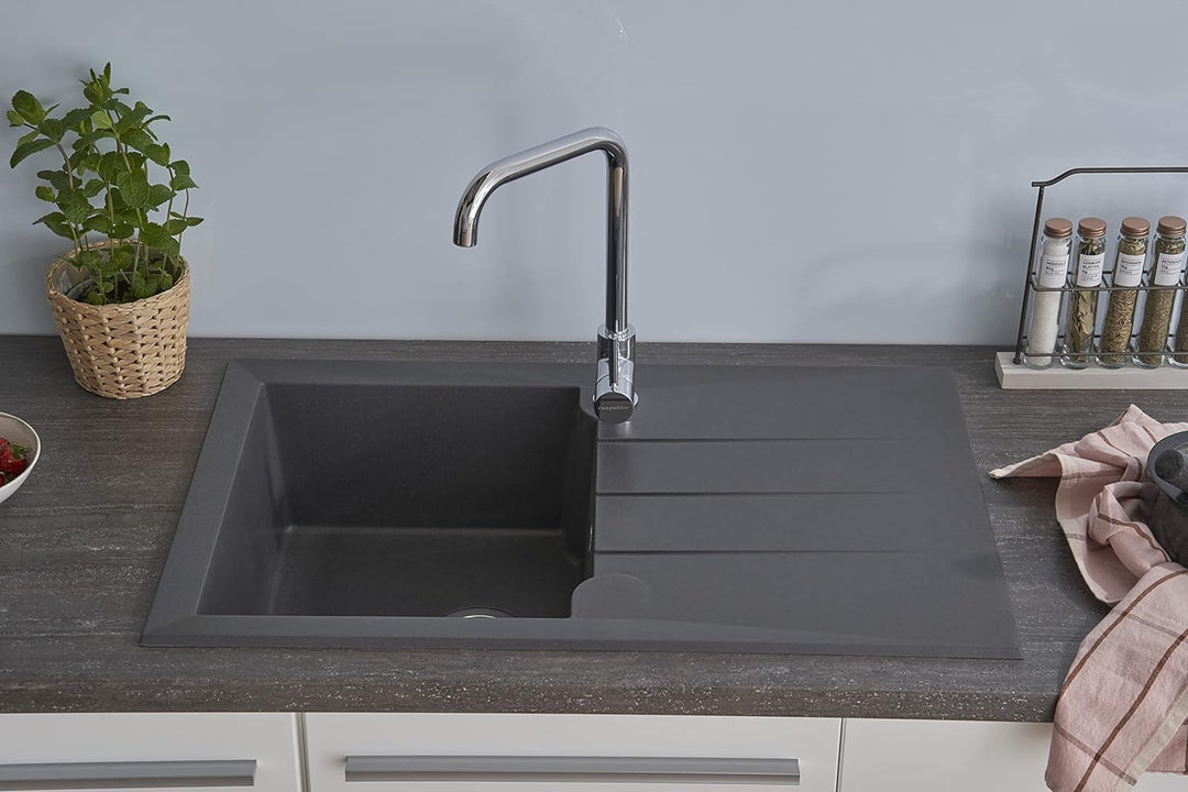 respekta Spüle Granitverbundspüle Granitspüle Einbauspüle 81 x 50 cm grau 81 cm Titanium Grau, 81 cm