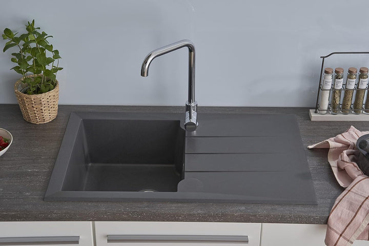 respekta Spüle Granitverbundspüle Granitspüle Einbauspüle 81 x 50 cm grau 81 cm Titanium Grau, 81 cm