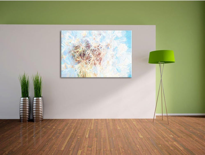 Pixxprint Pusteblume mit Wassertropfen Pinsel Effekt, Format: 100x70 auf Leinwand, 100x70