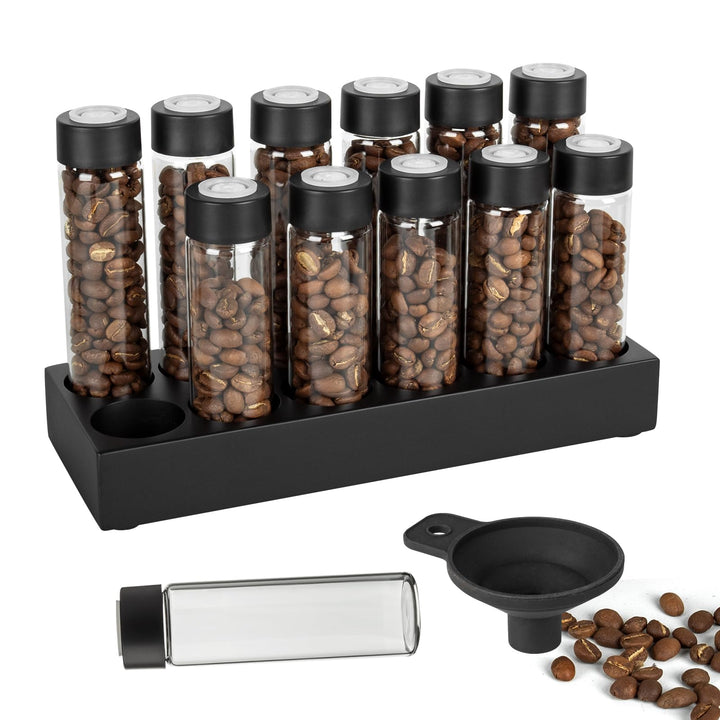 Buche Massivholzsockel Kaffeedosen 12 Röhren Kaffeebohnen-Aufbewahrung aus Holz für einzelne Portion