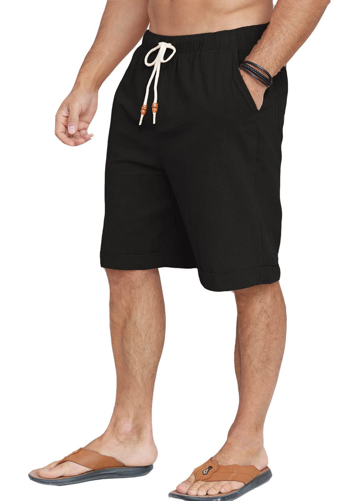 Halfword Leinenhose Herren Kurz Leinen Shorts Kordelzug Strand Freizeithose Leichte Urlaub Sommer M