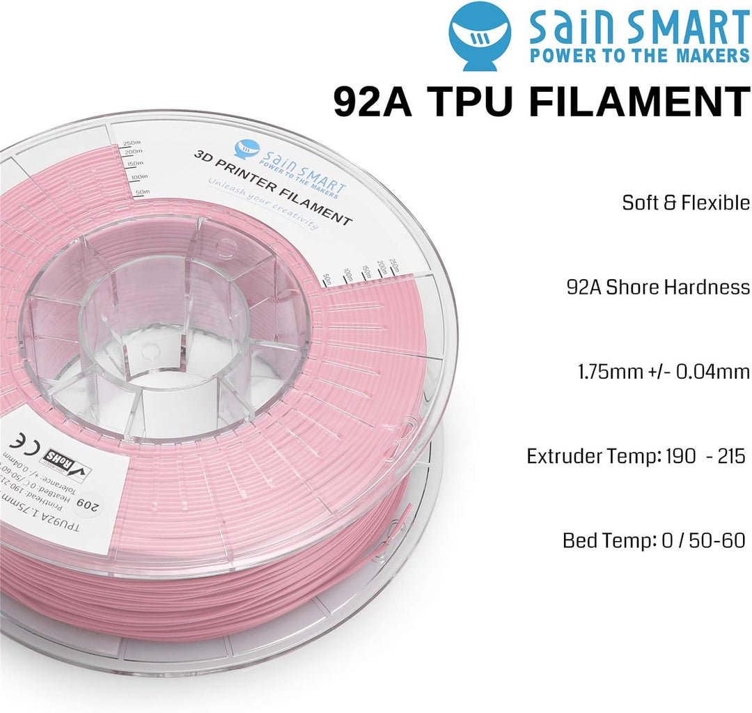 SainSmart TPU 1,75 mm 92A flexibles TPU-3D-Drucker-Filament, Massgenauigkeit +/- 0,04 mm, 1 kg Spule