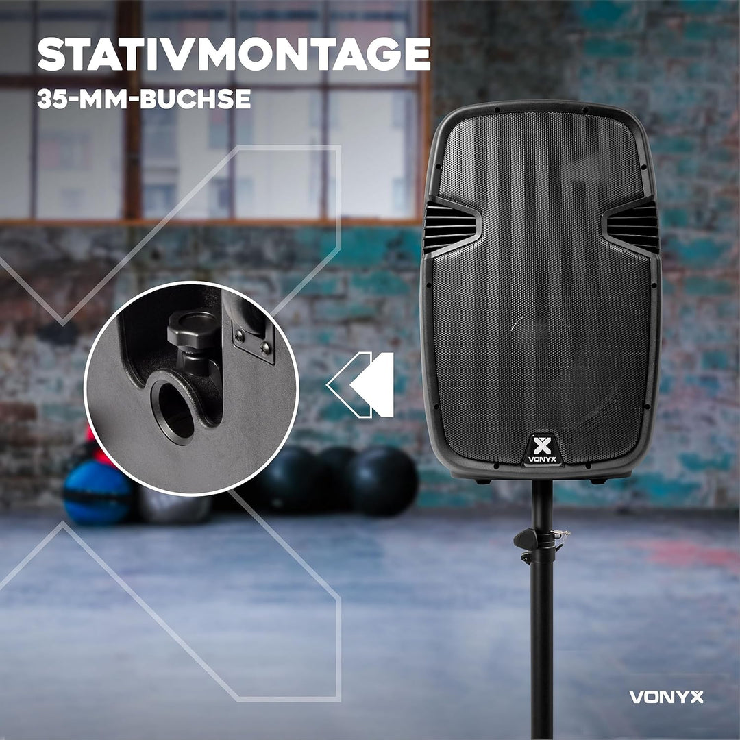 Vonyx SPJ-1500ABT MP3, PA Aktiv Lautsprecher, DJ Box, 800 Watt 15 Zoll High End Aktivpeaker, MP3-Pla