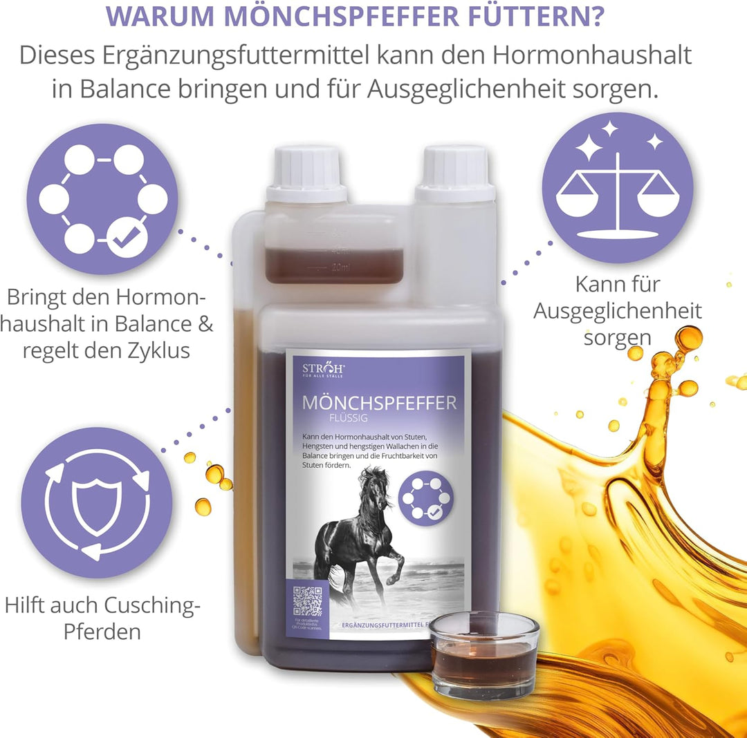 STRÖH Mönchspfeffer für Pferde (1l flüssig in Dosierflasche) • Für stabilen Hormonhaushalt beim Pfer