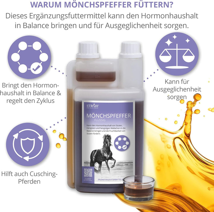 STRÖH Mönchspfeffer für Pferde (1l flüssig in Dosierflasche) • Für stabilen Hormonhaushalt beim Pfer