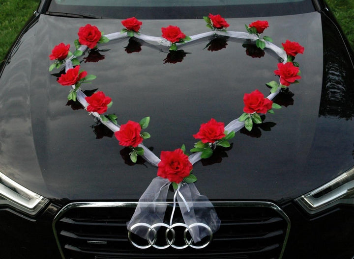 Organza Herz Auto Schmuck Braut Paar Rose Deko Dekoration Autoschmuck Hochzeit Car Auto Wedding Deko