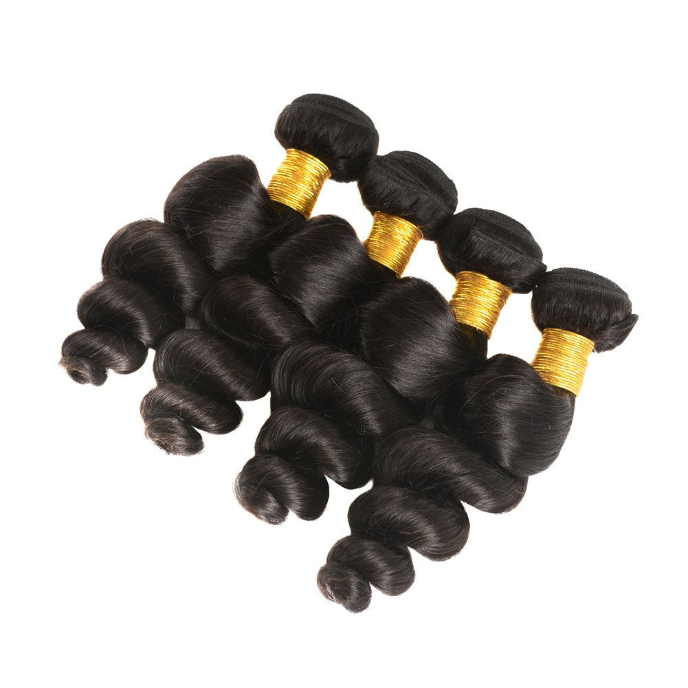 Huarisi Loose Wave Human Hair Bundles, Brazilian Hair 4 Bundles 12 14 16 18 inch, Brazilian Virgin H