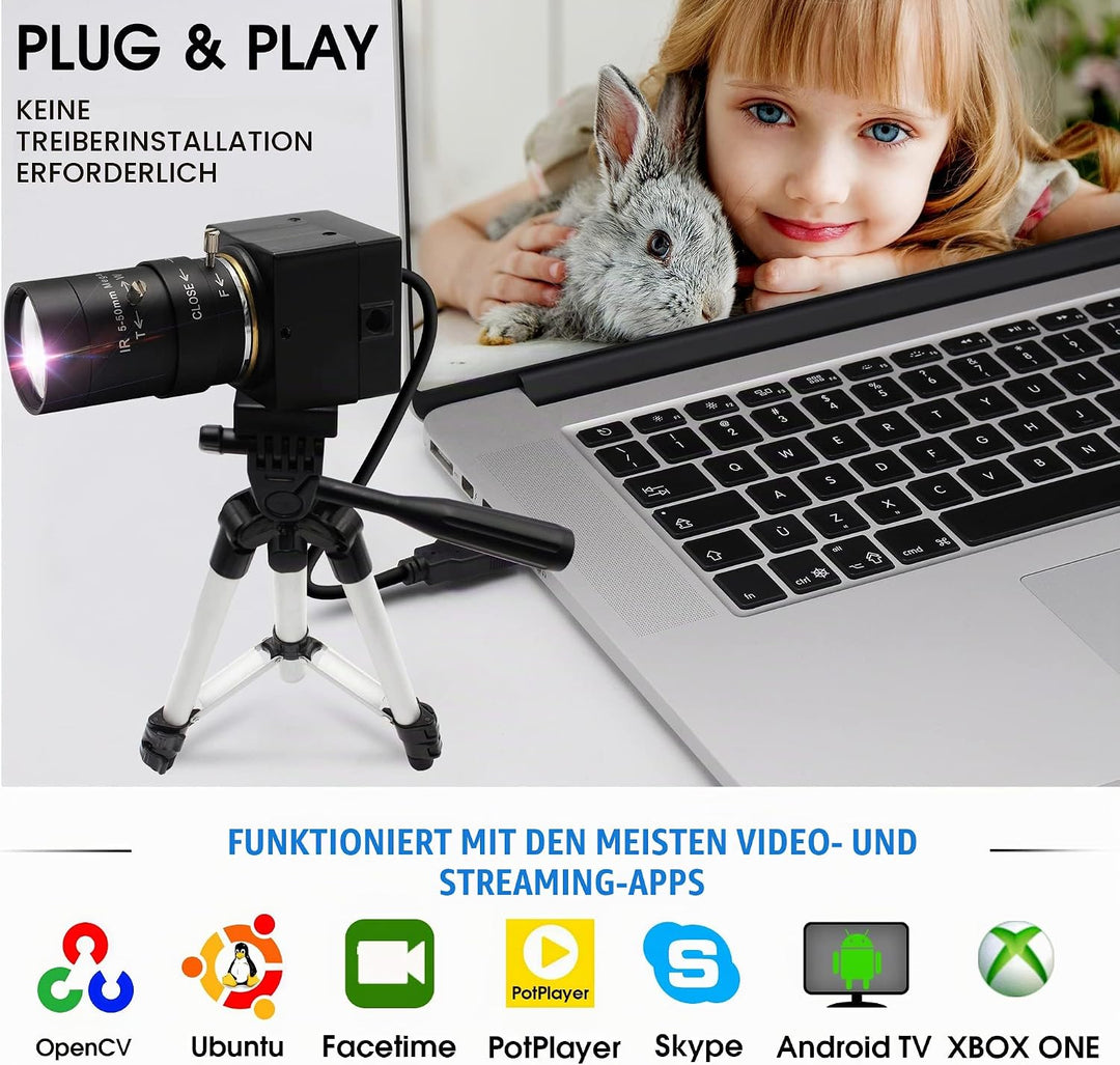 ELP 1080P USB Kamera 5-50mm 10-Fach optisches manuelles Zoomobjektiv, 2 MP USB-Kamera mit CMOS OV271