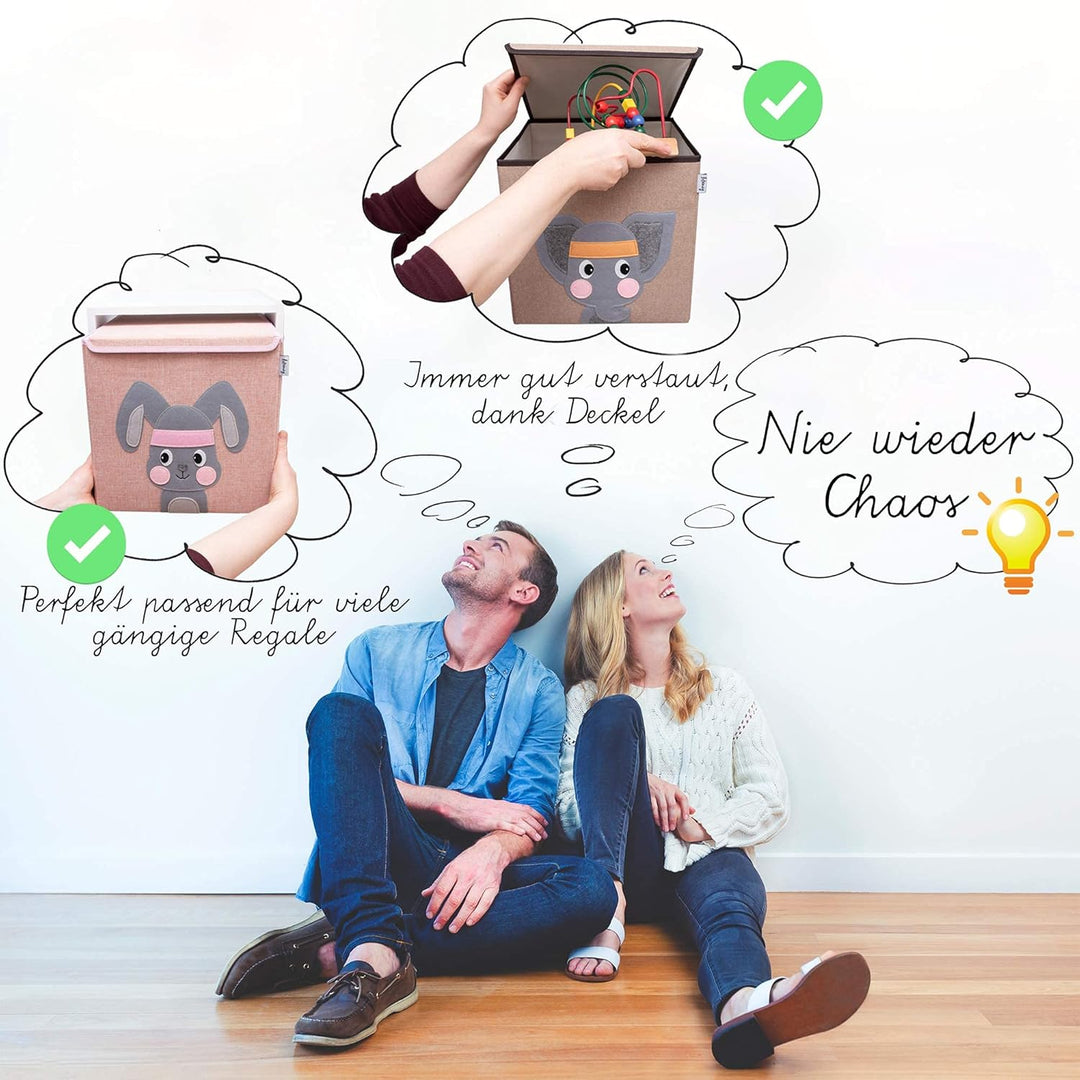 Aufbewahrungsbox Kinder gross 51 x 36 x 36 I Spielzeugkiste I Kiste mit Deckel für Kinderzimmer I Au