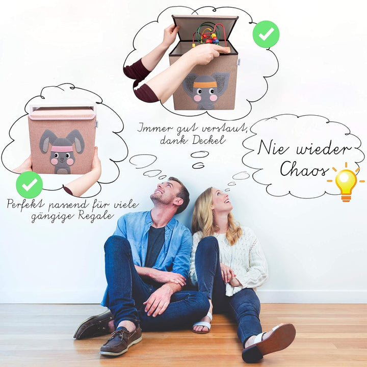 Aufbewahrungsbox Kinder gross 51 x 36 x 36 I Spielzeugkiste I Kiste mit Deckel für Kinderzimmer I Au