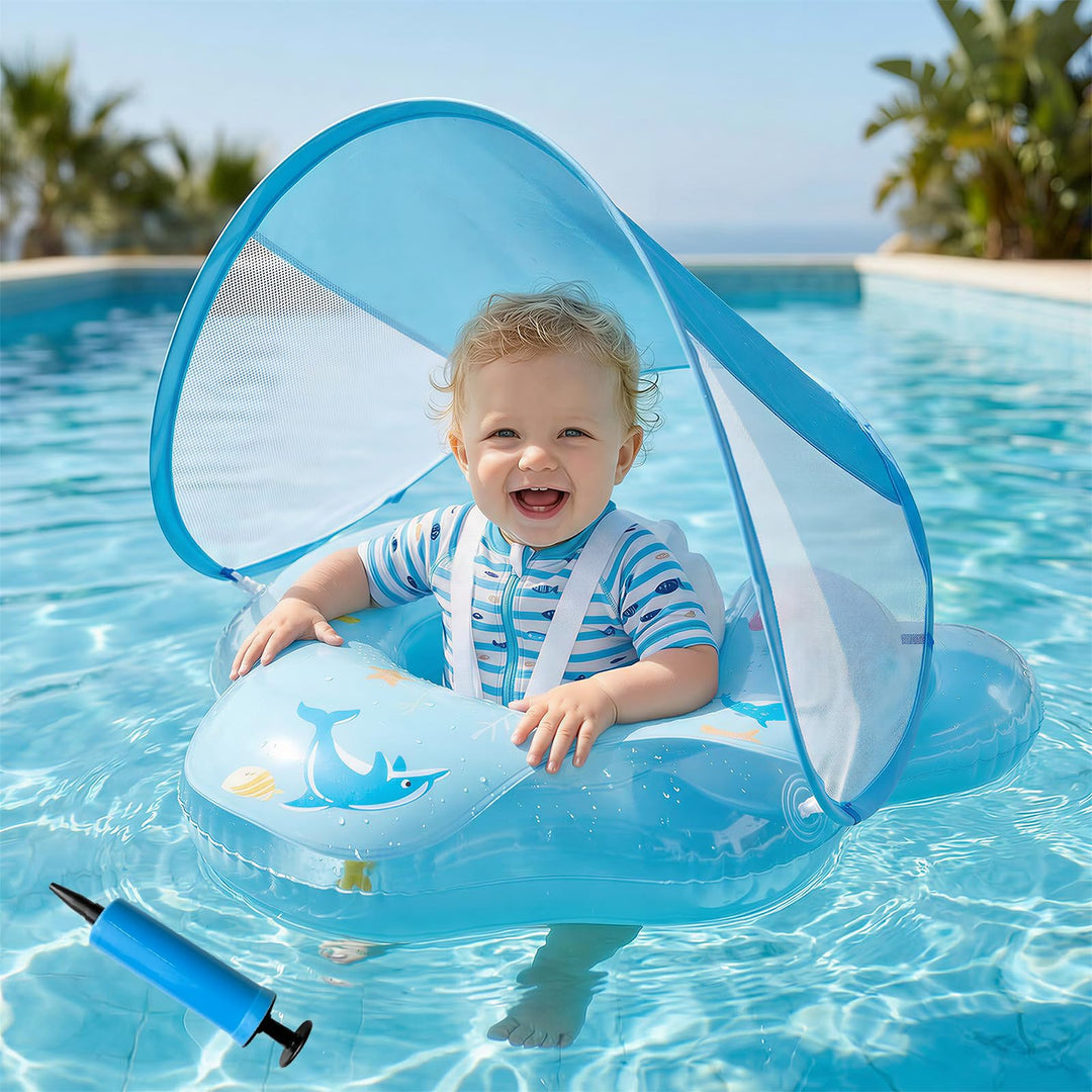 Baby Schwimmring mit Sonnendach UPF50+ Schwimmring Baby mit Sonnendach mit 1*Luftpumpe & 2*Flickzeug