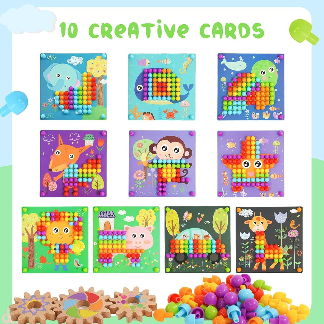 Mosaik Steckspiel für Kinder für 2,3,4,5 Jahre |Mosaik Pegboardmit 180 Steckperlen, 5 Gängen und 20