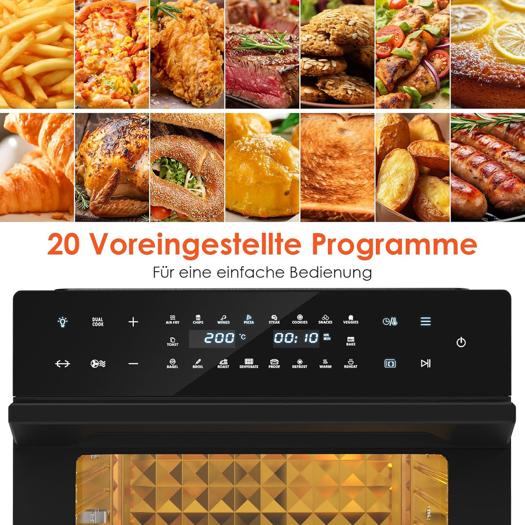 LLIVEKIT 30L Heissluftfritteuse XXL, Minibackofen Umluft mit 20 Programme und 9 Zubehör, Mini Backof