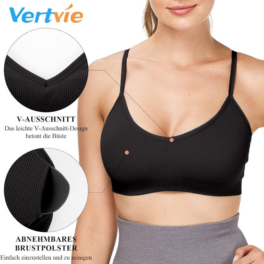 Damen 2/3/4er Set Basic Wohlfühl BH Sport BH Spaghettiträger Bralette ohne Bügel Nahtlose Gepolstert