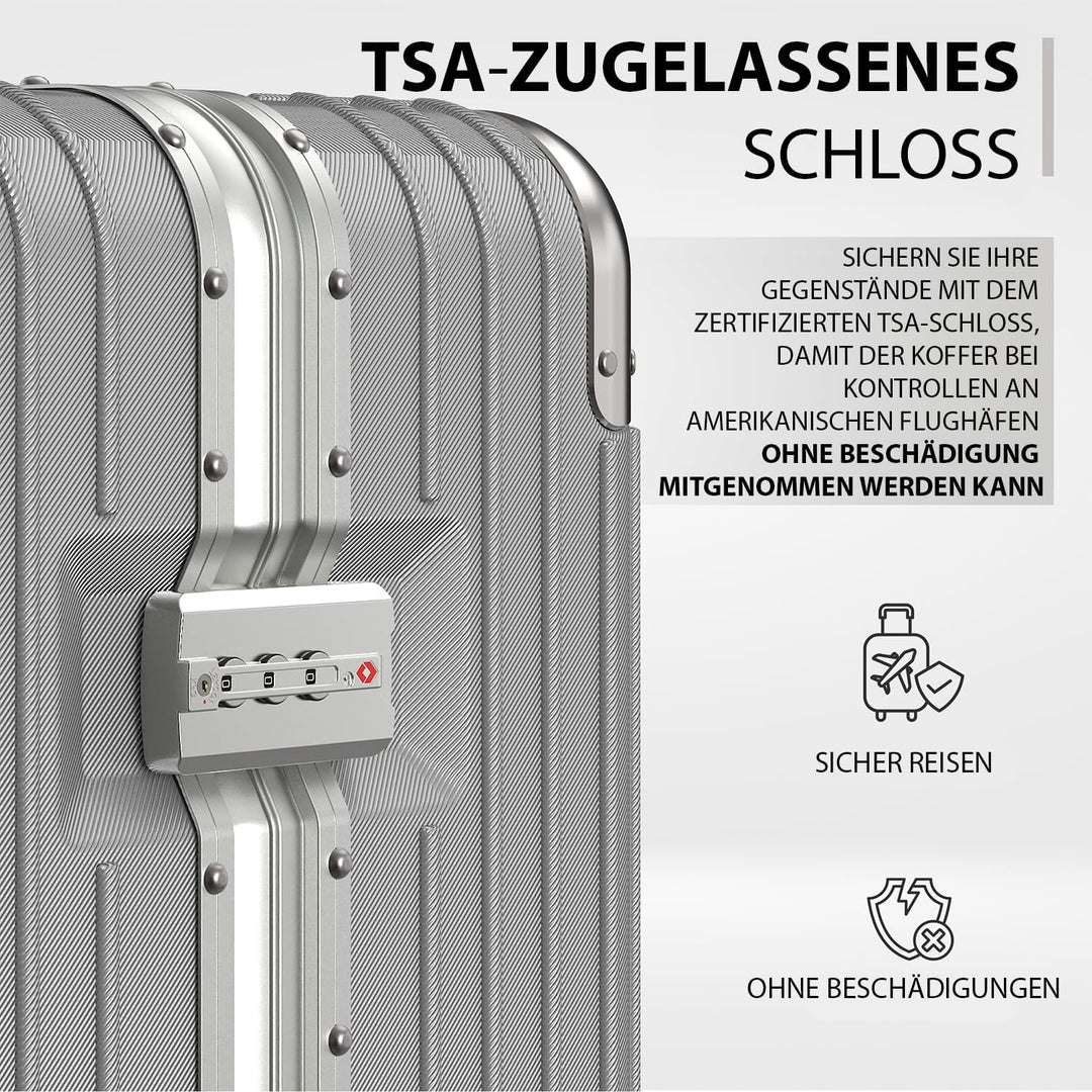 Voyagoux Koffer - 72L, Hartschalenkoffer mittelgross, TSA-Schloss, Aluminium, Reisekoffer mit Rollen