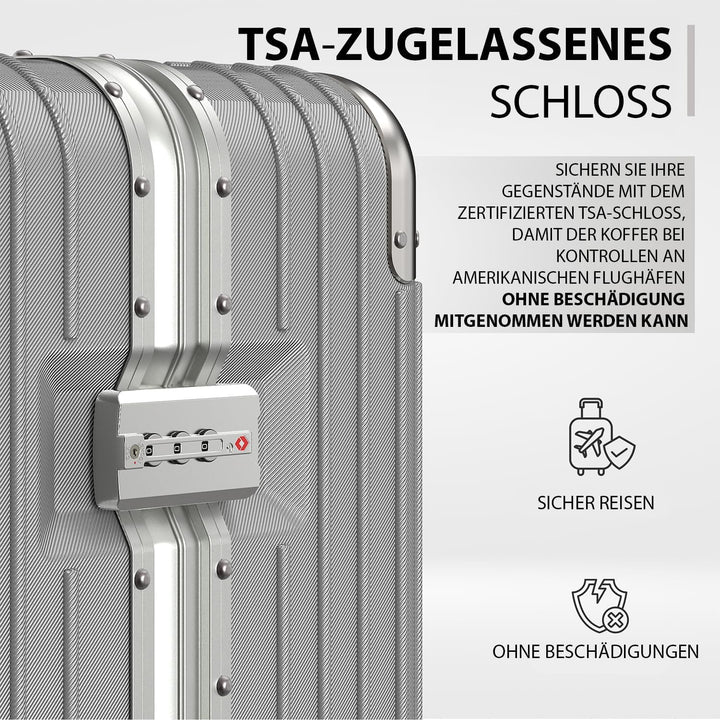 Voyagoux Koffer - 72L, Hartschalenkoffer mittelgross, TSA-Schloss, Aluminium, Reisekoffer mit Rollen
