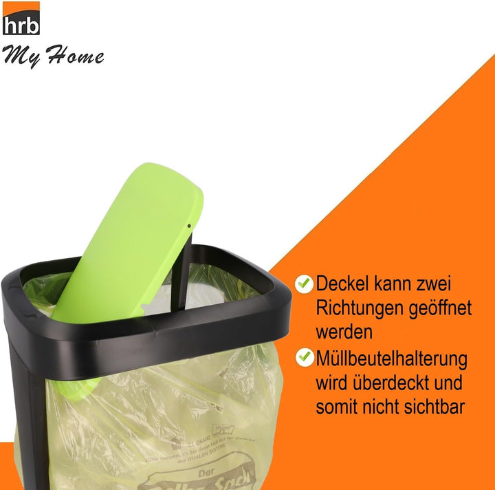 HRB Gelber Sack Ständer mit Schwingdeckel, stabiler Mülleimer Küche für Müllbeutel 70-120L, ideal al