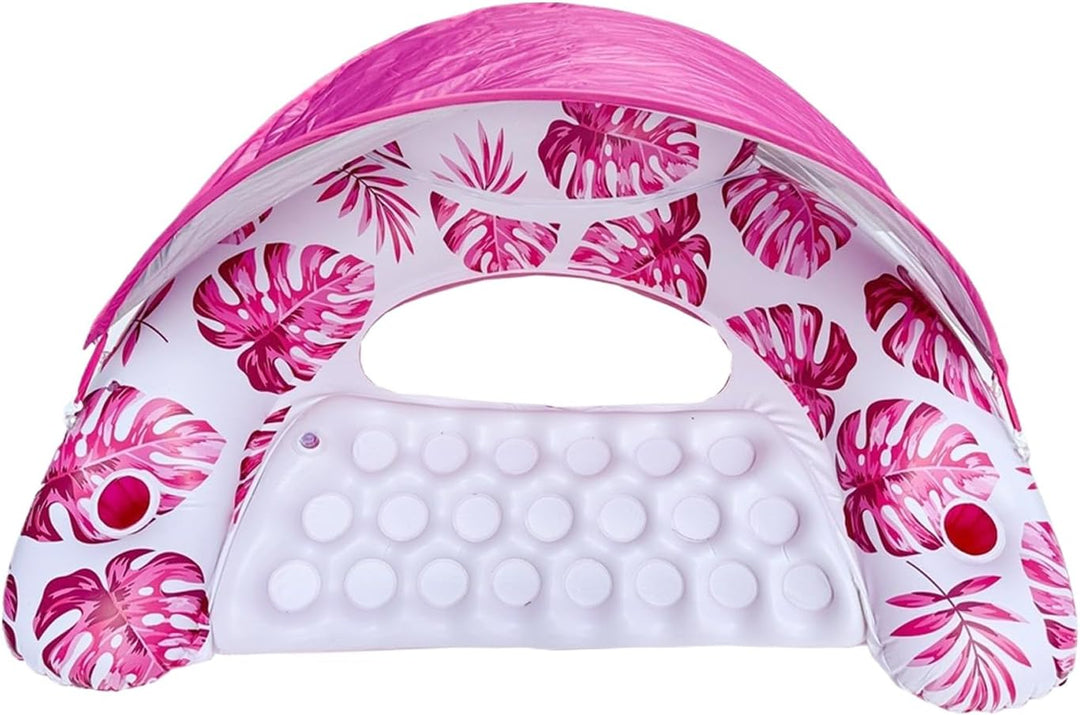 Sunshade Pool Float – Schwimmende Liege für See Fluss und Pool mit Sonnenschutz und Getränkehalter,