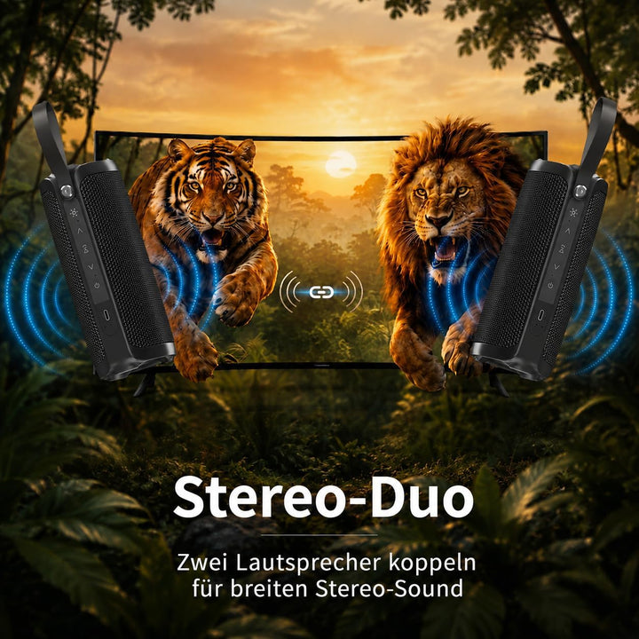 Bobtot Tragbarer Bluetooth-Lautsprecher, IPX6 wasserdicht, mit kräftigem Bass, 15 W RMS lautem Sound