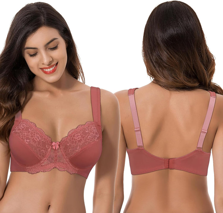 Curve Muse Übergrösse Ungefüttert Bügel Spitzen-BH mit gepolsterten Schultergurten-2er Pack 75B Rose