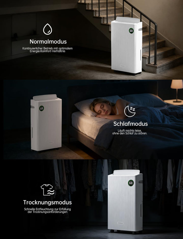 Luftentfeuchter elektrisch 20L, Entfeuchter elektrisch für Keller, Raumentfeuchter elektrisch 39dB f