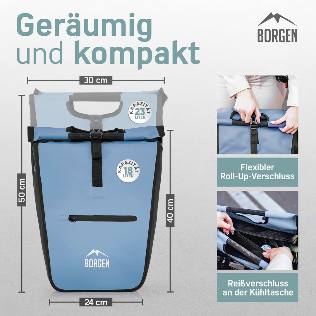 Borgen Fahrrad Einkaufstasche für Gepäckträger mit herausnehmbaren Kühleinsatz - Verwendbar als Gepä