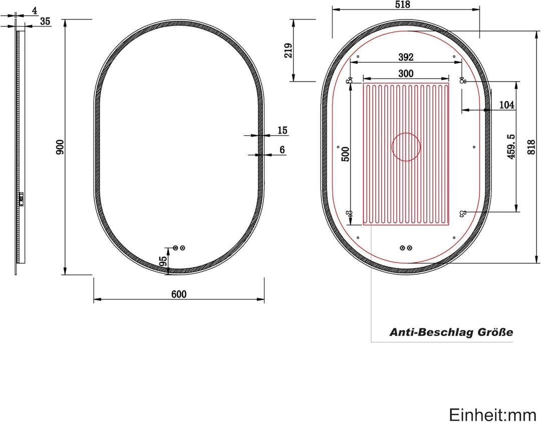 SONNI LED Badspiegel mit Steckdose 90x60 cm, Oval Badezimmerspiegel mit Beleuchtung, Touch-Bedienung