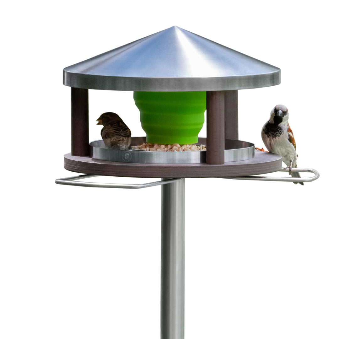 LicusDesign Vogelhaus mit Ständer wetterfest aus Edelstahl - Stabiles Vogelfutterhaus für draussen,