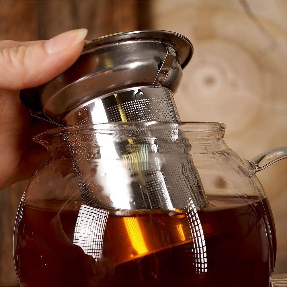 Orion Teekanne Glas Borosilikatglas Hitzebeständig mit Edelstahl Abnehmbare Siebeinsatz Teesieb und