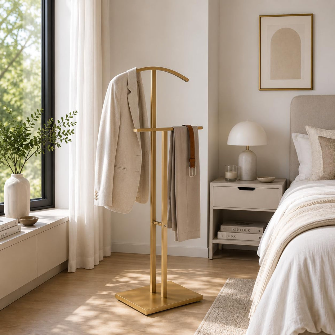 Herrendiener Mod. ADAK - Farbe Mattgold - Mit Oberer Kleiderstange und Hosenstange - 52 x 18 x 100 c