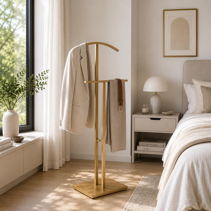 Herrendiener Mod. ADAK - Farbe Mattgold - Mit Oberer Kleiderstange und Hosenstange - 52 x 18 x 100 c