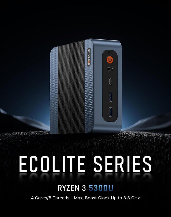 BOSGAME E5 Mini PC, AMD Ryzen 5300U (bis 3,8 GHz), 8GB DDR4 256GB SSD, Desktop Computer mit Windows