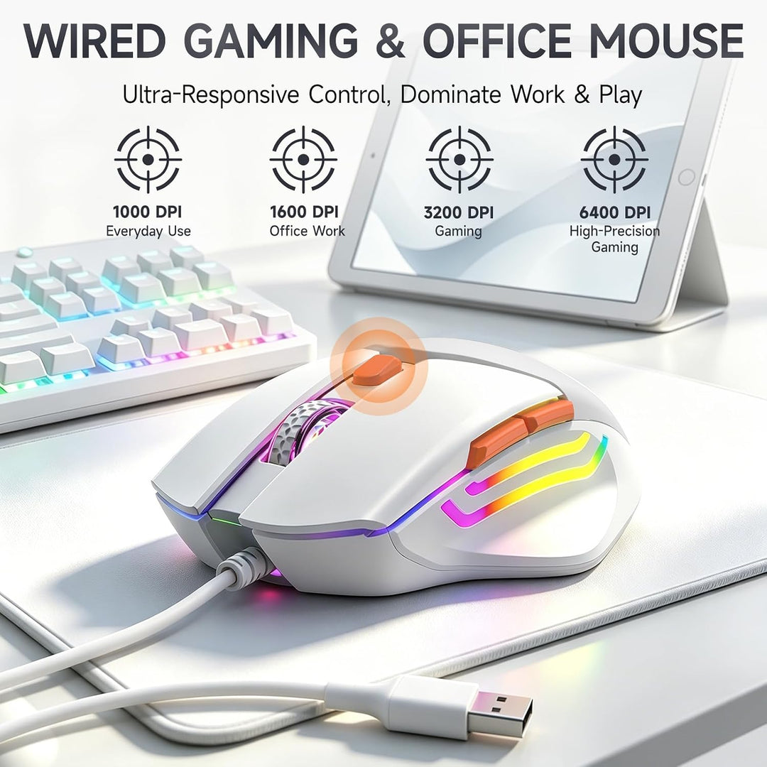 QWERTZ Kabelgebundenes Tastatur Maus Set, USB Full-Size Tastatur mit RGB LED Beleuchtung, leise Memb