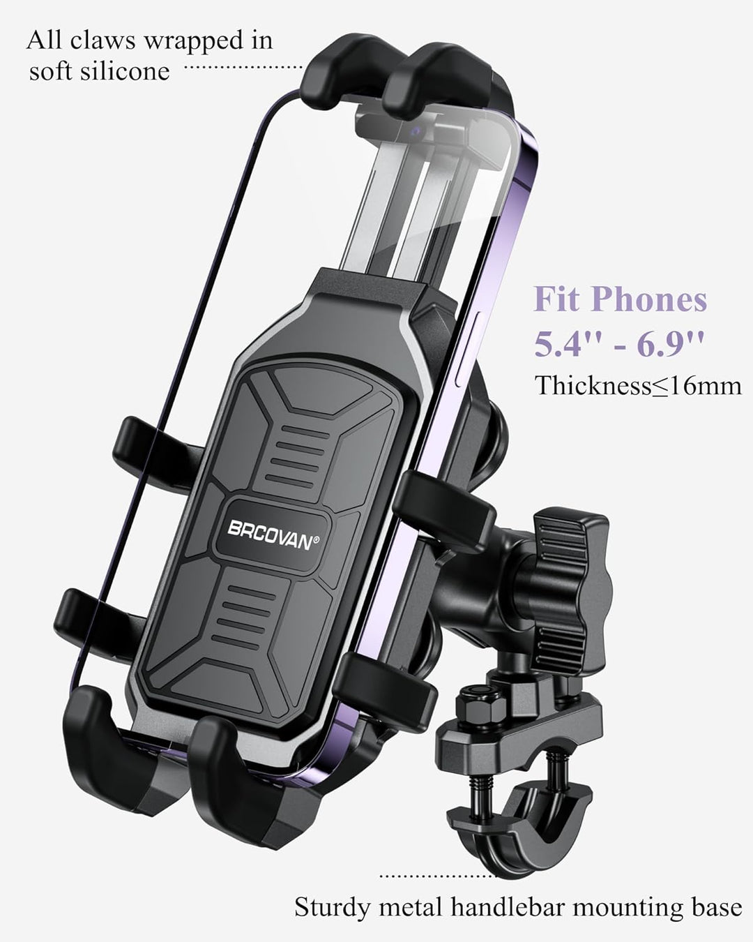 BRCOVAN Motorrad Handyhalterung mit Vibrationsdämpfer, Anti-Shake Handy Motorradhalterung, Verstellb