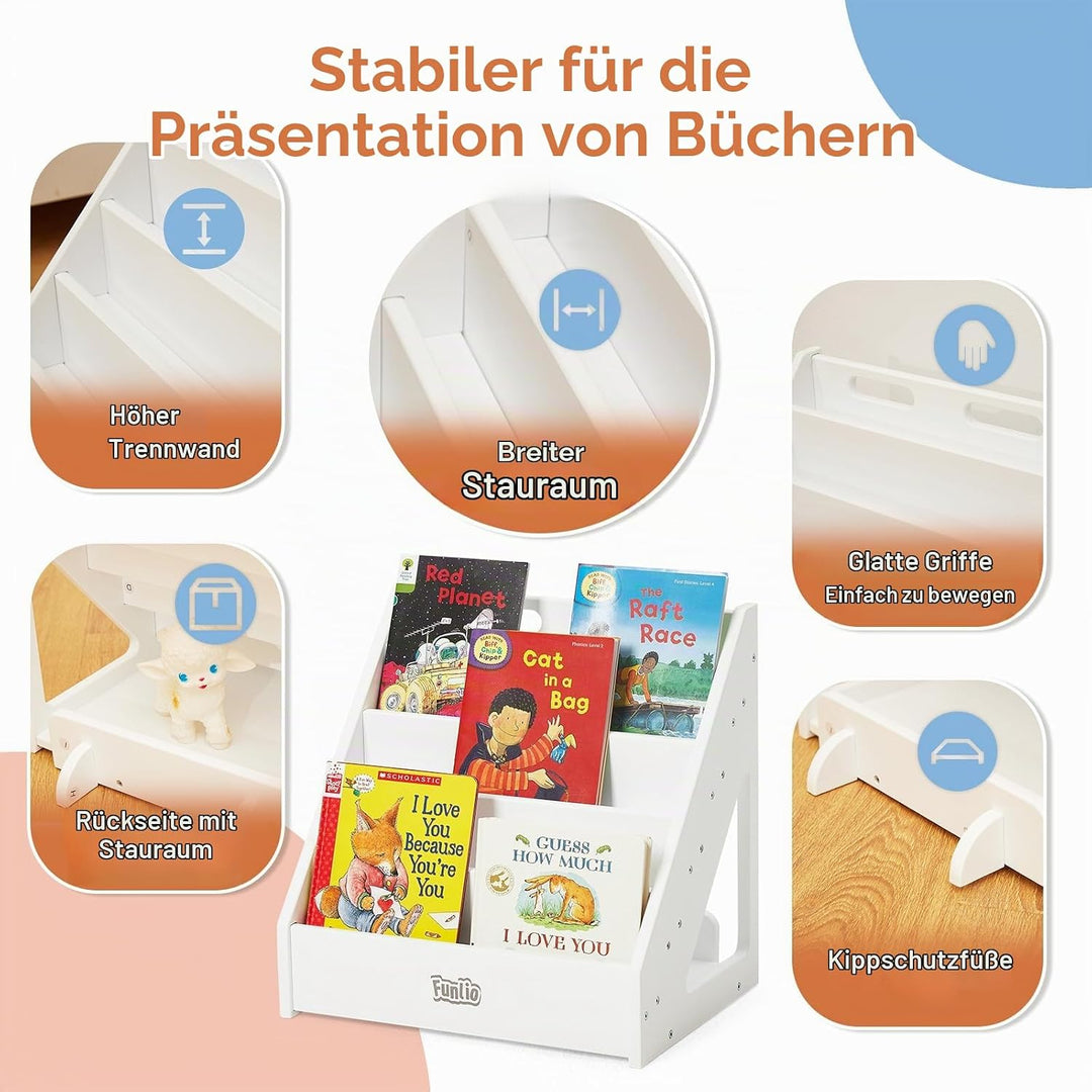 FUNLIO Montessori Bücherregal für Kleinkinder 1-5 Jahre, Nach Vor gerichtetes Bücherregal mit Griff